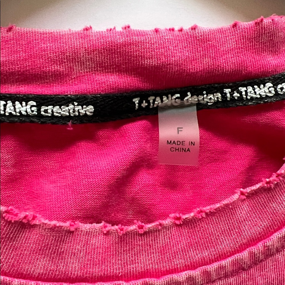 T+Tang Labubu graphic tee sequin pink distressed sh sleeve Unisex OS Plus Size - Picture 4 of 11
